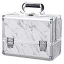 Joligrace Makeup Box Train Case 11.8 Inches Cosmetic Organizer with Mirror 2-Tier Tackle Tray Lockable Portable Travel Carrying Make-up Storage Box with Handle - Marble White