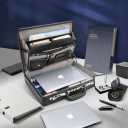 Briefcase for Men, Leather Attache Case with Lock, Hard Shell Business Briefcase, Fits 15.6-Inch Laptop