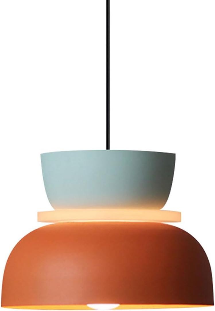 Mid Century Modern Ceiling Pendant Light, Orange Navy 2 Colors Barn Macaron Shade, Aluminum Nordic Modern Pendant Light Fixture, Colorful Chandelier Pendant Lights for Kids Room, L