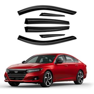 Canvcle Window Visors Rain Guards for 2018-2022 Honda Accord Accessories, 6PCS, Outside-Mount Tape-On Side Window Wind Deflectors Vent Visors Shades Rainproof Black
