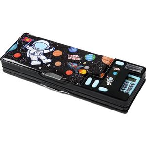 Multifunction Pencil Case with Calculator, Pencil Sharpener and Curriculum, Multiple Cute Patterns, Suitable for Elementary School Girls, Boys, Great Gifts for Kids (Black)
