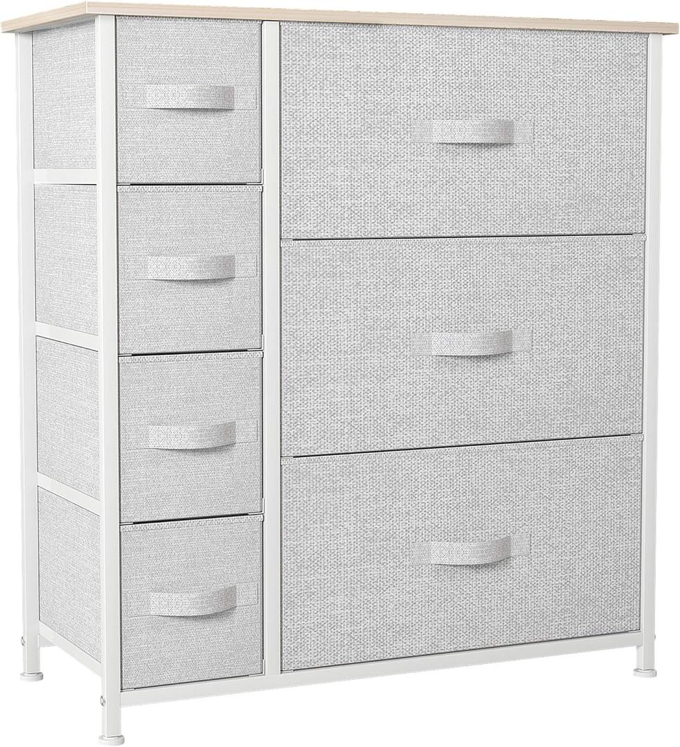 YITAHOME Dresser with 7 Drawers - Fabric Storage Tower, Organizer Unit for Living Room, Hallway - Sturdy Steel Frame, Wooden Top & Easy Pull Fabric Bins (Pale Gray)