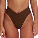 geluboao Women's Bikini Bottom Sexy V Cut High Cut Swimsuit High Waisted Bathing Suit Bottoms (Brown)