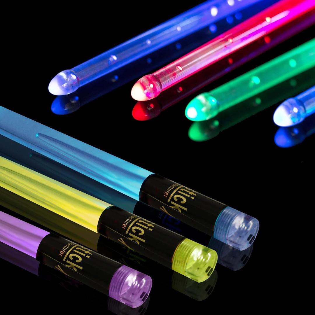 Light Up Drum Sticks Rechargeable 15 Color Changing Led Personalized Drumsticks for Kids Drummer Gifts Drum Accessories