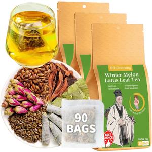 Wanhua Hall Winter Melon Lotus Leaf Tea Oil Cleansing Tea Mixed with Barley Rose Cassia seed Orange Peel 90 Bags Natural Herbal Chinese Tea Bags Caffeine Free, BB Date 04/09/2027