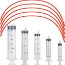 Jutom 10 Pack Puppy Kitten Feeding Tube Kit Include 5 Pack 8 FR Red Rubber Puppy Feeding Tube and 5 Clear Kitten Syringe 5 ml 10 ml 20 ml 30 ml 60 ml for Goat Small Animals
