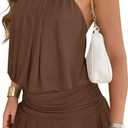 Wenrine Womens Mesh Halter Mini Dresses Summer Sleeveless Tie Open Back Ruched Waist Tiered Ruffle Going Out Club Dress M