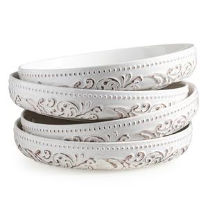 YHOSSEUN Pasta Bowls Set of 4, 50 OZ Large Salad Serving Bowls, 9.75" Pasta Plates Shallow Bowls Set, Microwave Dishwasher Safe, Antique Morning Glory