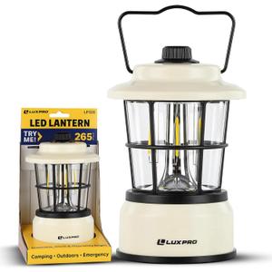 LUXPRO Retro LED Lantern - Battery-Powered Emergency Lantern - Water Resistant - Bright LED Lamp for Indoor & Outdoor Use - Use for Tents, Hiking or Hurricane Prep (Beige, Pack of 1)