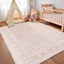 Lessymo 8 x 10 Area Rugs for Living Room, Machine Washable Area Rugs Boho Faux Wool Low Pile Area Rug for Bedroom, Floral Medallion Vintage Rugs with Non-Slip Rubber, Kid & Pet Friendly,Pink