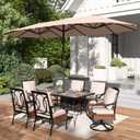 PHI VILLA 13ft Large Patio Umbrella Double-Sided Twin Outdoor Market Umbrella with Crank, Beige