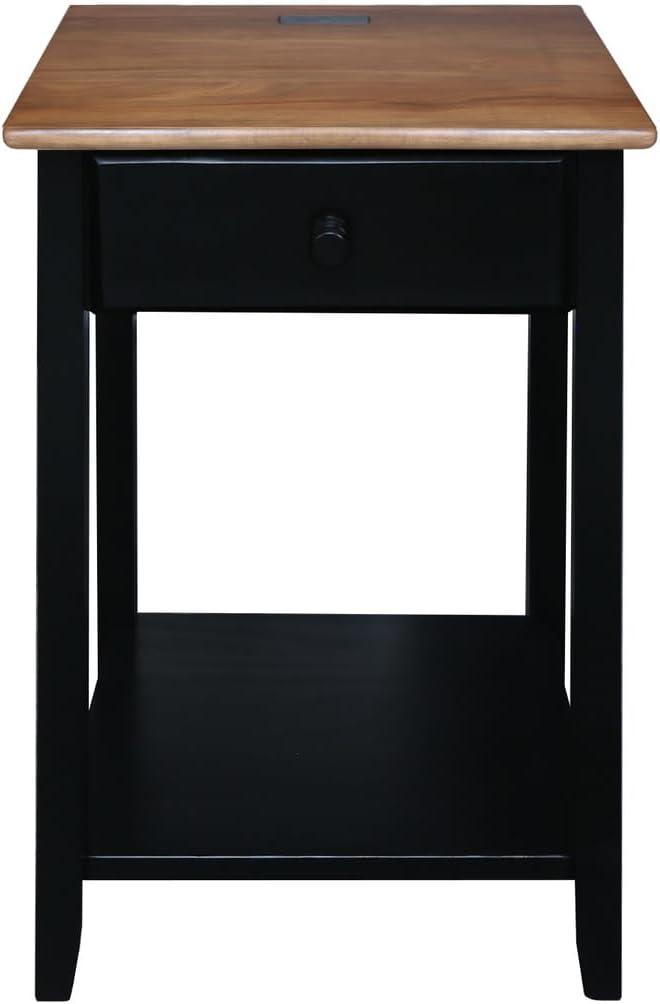 Casual Home Owl Night Stand with USB Port Charging Station and Drawer, 17.5" W x 14.25" D x 24.5" H, Walnut Black