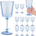12 PCS Blue Ribbed Plastic Wine Glasses 13.5 OZ Ribbed Wine Glasses Detachable Wine Glass Elegant Fluted Glassware Vintage Style for Wedding Anniversary Birthday Dinner Parties(Blue, 12 Pack)