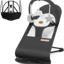 HKAI Baby Bouncer, Portable Baby Bouncer Seat for Babies 0-18 Months, 100% Cotton Fabrics, 3 Modes of use with Rocker and Stationary Options, Infant Rocker Chair with Hanging Toys-Dark Grey