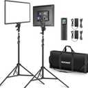Neewer 18" Led Video Light Panel Key Lighting Kit with Remote, 2-Pack 45W Dimmable Bi Color + Tripod Stand, 3200K5600K Soft Light CRI 97+ 4800Lux for Game Live Streaming Studio Photography Recording