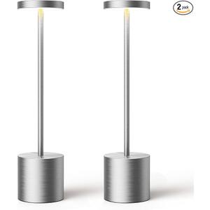 SAKRINGT Cordless Table Lamps Rechargeable,6000mAh Portable Battery Operated LED Table Light for Restaurant Outdoor 2 Pack Silver