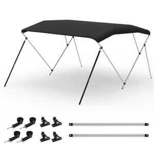 Bimini Tops for Boats, 3 Bow Bimini Tops, 900D Marine Grade Canvas Boat Canopy with Aluminum Alloy Frame, Waterproof UV-Resistant, Includes 4 Straps 2 Rear Support Poles, 3Bow (6'L x 46" H x 61"-66" W)