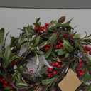 YNYLCHMX 20 Inch Christmas Wreath for Front Door, Winter Wreath with Welcome Sign Eucalyptus leaves Red Berry, Artificial Door Xmas Wreaths for Window Wall Fireplace Farmhouse Holiday Party Decoration