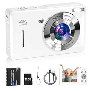 Digital Camera for Kids, FHD 1080P 44MP Point and Shoot Digital Camera with Face Detect, Smile Capture, 16X Zoom, 20 Filters, Anti Shake, 32GB SD Card Blcak Compact Vintage Camera for Kids Boys Girls (Black)