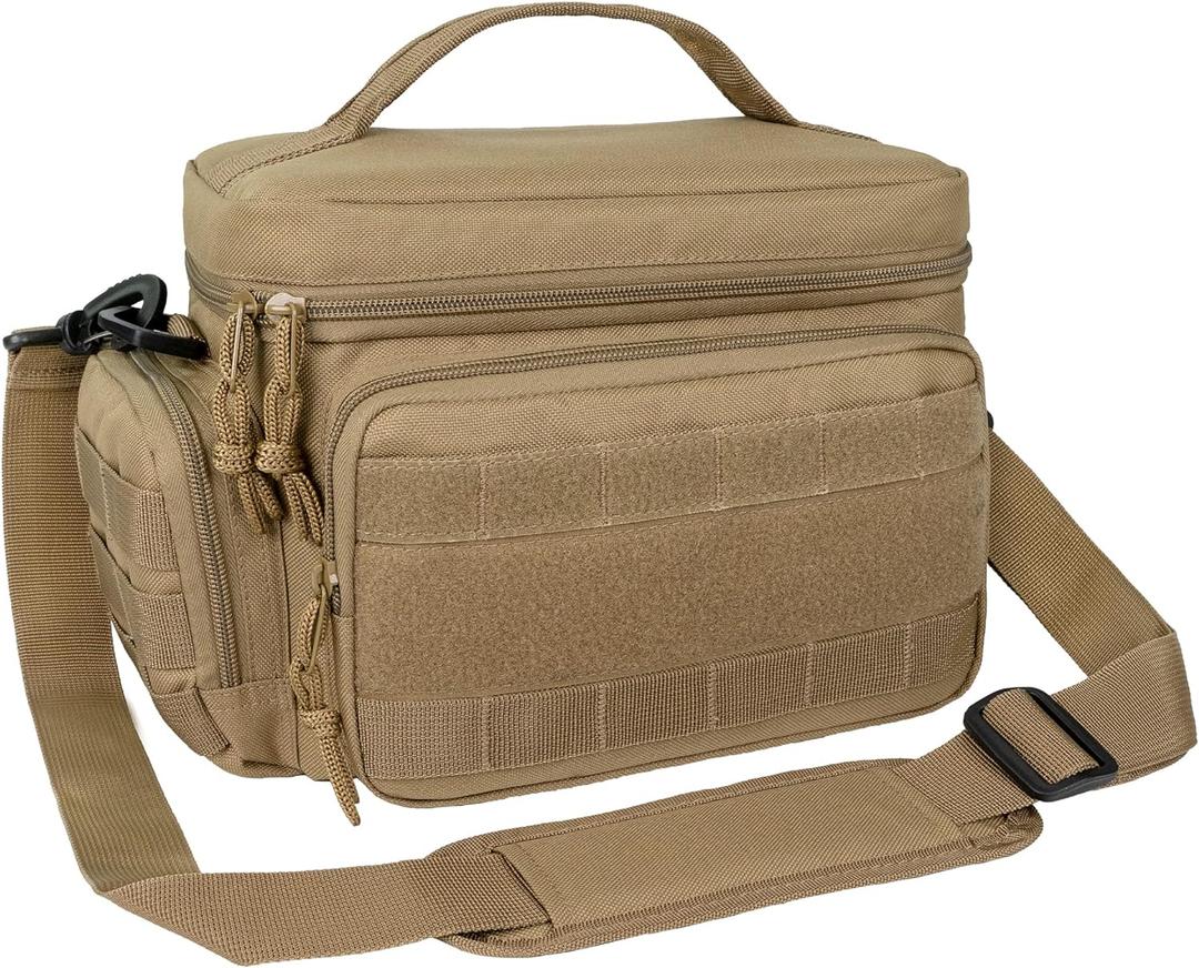 opux Tactical Lunch Box for Men, Tan Mens Insulated Lunch Bag for Adult, Leakproof Soft Lunch Cooler with MOLLE Mesh Side Pockets, Multicam Heavy Duty Lunchbox Pail for Work Women, Medium 10 Cans (Medium - 10x7.5x6.5 Inches)