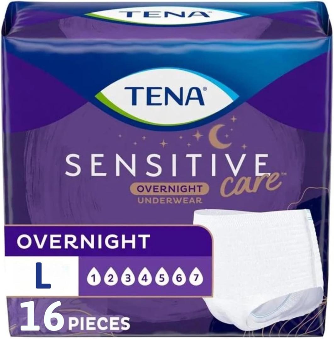 TENA Sensitive Care Overnight Incontinence Underwear for Women Large, 16 Count 