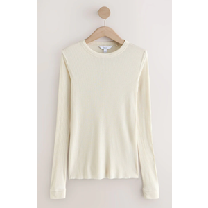 Libsorge Women's Cute Crewneck Ribbed Knit Lightweight Thin Sheer Long Sleeve Sweater T Shirt Top Spring 2025 Cream L