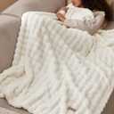 Bedsure 3D Fleece Bubble Blanket for Couch - GentleSoft White Spring Throw Blanket for Sofa Bed Room Decor - Luxury Soft Cozy Blanket Mothers Gifts Day for Women, Lightweight, Off White, 50"60"