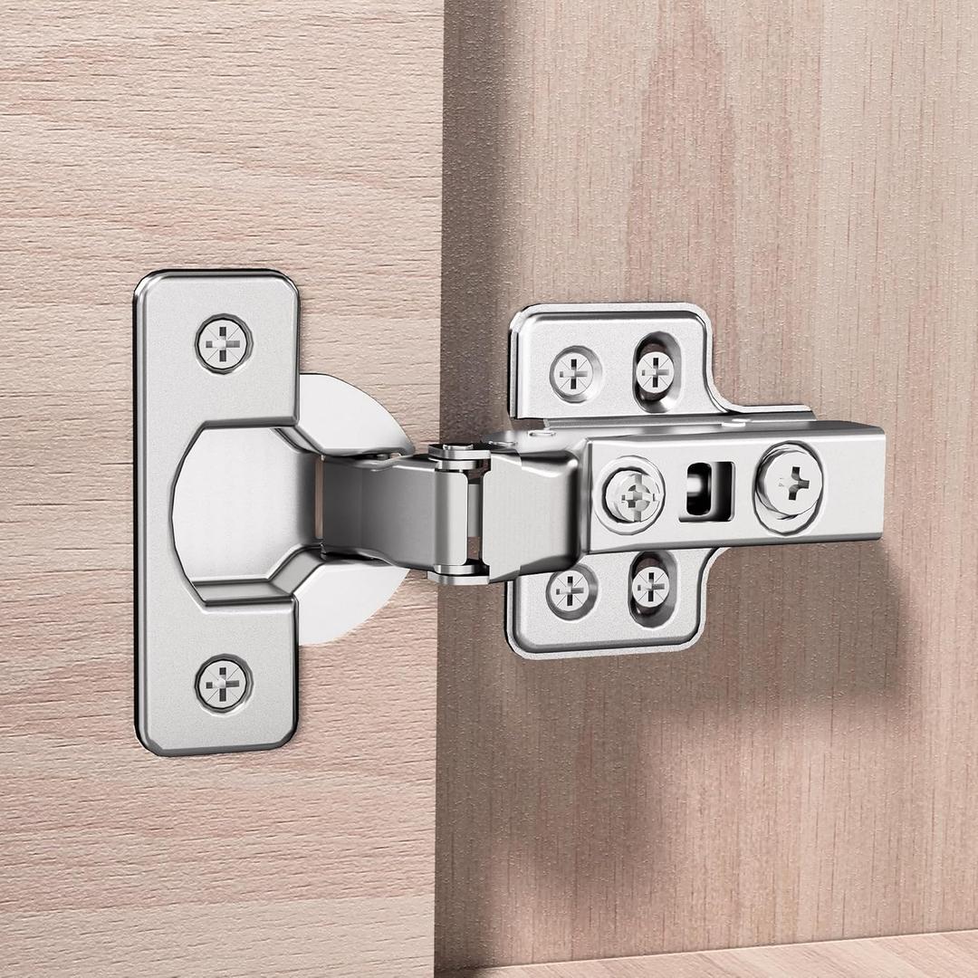4pcs Professional Grade Inset Soft Close Cabinet Hinges Frameless Concealed Cabinet Door Hinges European Soft Closing Four-Hole Mounting Plate Hinges Nickel Plated Finish (2 Pairs)