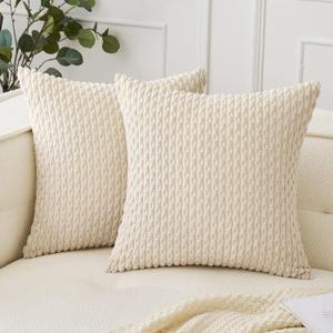 Woaboy Cream White Throw Pillow Covers 20x20 Inch Set of 2 Decorative Couch Pillow Covers Farmhouse Soft Corduroy Boho Home Decors for Winter Spring Cushion Bed Sofa Living Room