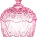 DoubleFill 26 oz Large Glass Candy Dish with Lids Crystal Candy Jar with Lid Easter Spring Decorative Covered Glass Jar Jewelry Box Wedding Buffet Biscuit Containers for Snacks(Pink,Classic)