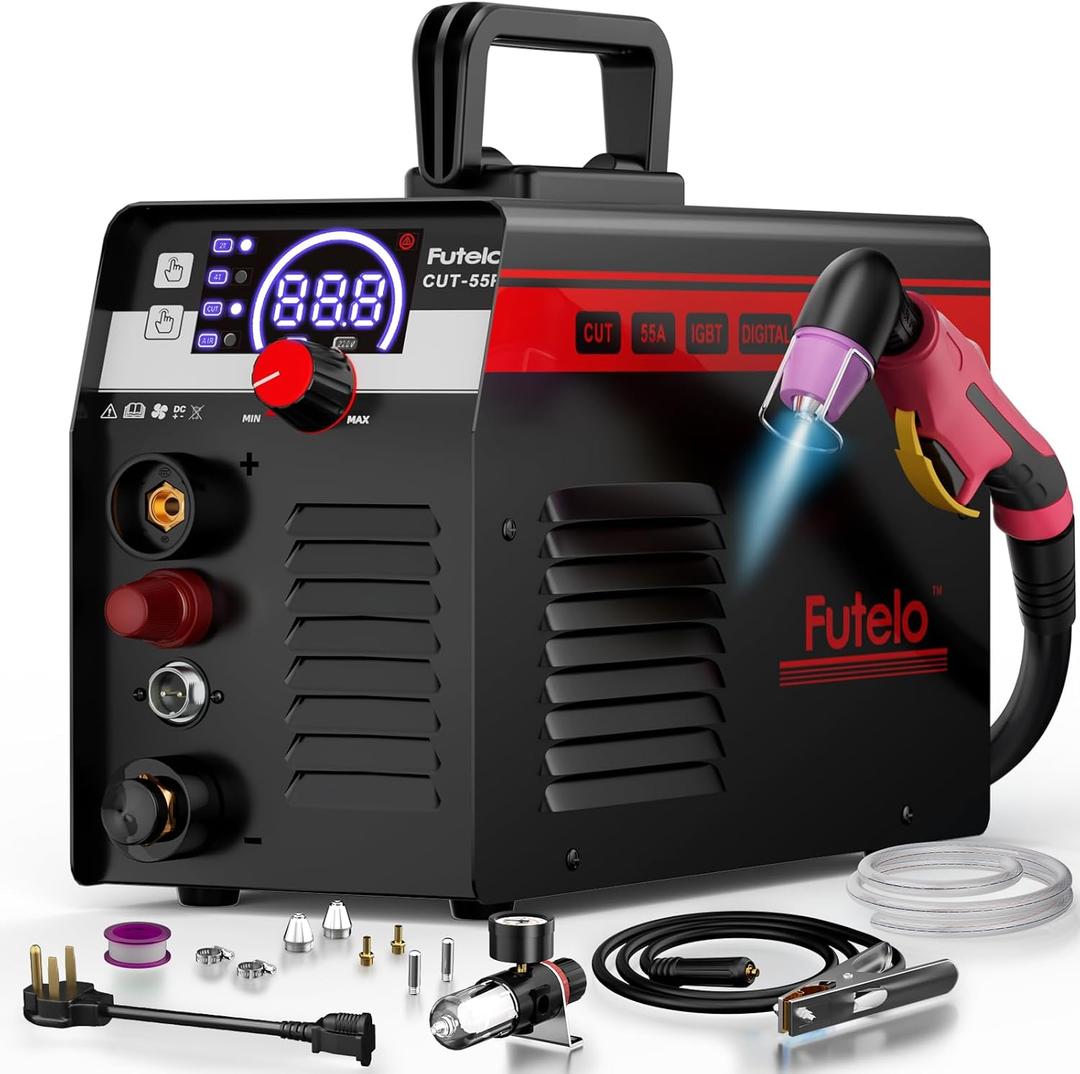 Plasma Cutter 55A, Non-Touch Pilot Arc Plasma Cutter Machine, 110V/220V Dual Voltage, Large LED Display, IGBT Inverter, 1/2 Clean Cut, Portable Plasma Cutting Equipment