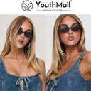 Retro Oval Sunglasses for Women Small Oval 90s Sunnies Trendy Narrow Cat Eye Vintage Shades 2 Pack