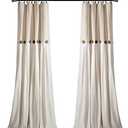 Lush Decor Linen Button Window Curtain Panel, Single, 40" W x 84" L, Linen - Country Curtains - Rustic Decor - Color Block Modern Farmhouse Curtains For Living Room, Bedroom & Dining Room, Pack Of 3