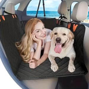 Back Seat Extender for Dogs, Dog Car Seat Cover for Back Seat Hard Bottom Holds 400LBS, Waterproof Car Seat Protector with Mesh Window and Storage Pocket, Dog Car Seat Hammock for Car, SUV, Truck
