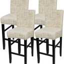 SearchI Bar Stool Covers Set of 6, Stretch Washable Barstool Seat Covers, Counter Height Chair Covers for Kitchen Dining Room Cafe (Beige White Stripe)