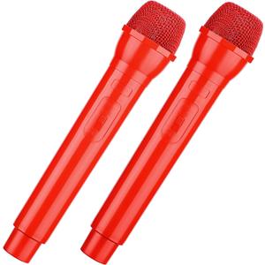 Facmogu 2PCS Fake Microphone Prop, Plastic Realistic Prop Microphone, Pretend Mics Simulate Speech Practice, Mic Prop for Karaoke Costume Role Play Christmas Cosplay Music Birthday Party Favors - Red