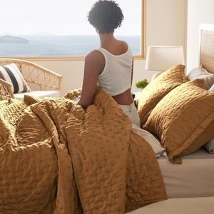 Bedsure Quilts Queen Size - Honey Ginger Bedspread Queen Size & Lightweight Comforter, Boho Coverlet with Clover Pattern, Ultra Soft All-Season Bedding, 90 x 96 Inches | Stitch-Free Quilting, Ultra Soft, Lightweight, Machine Washable, Pet-Friendly