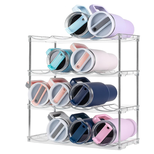 Water Bottle Organizer Stackable 4 Tier Rack for 32oz  40oz Water Bottle Storage, Travel Mugs & Wine Clear Bottle Organizer, BPA Free Plastic and Water Bottle Holder for Cabinet, Fridge & countertop