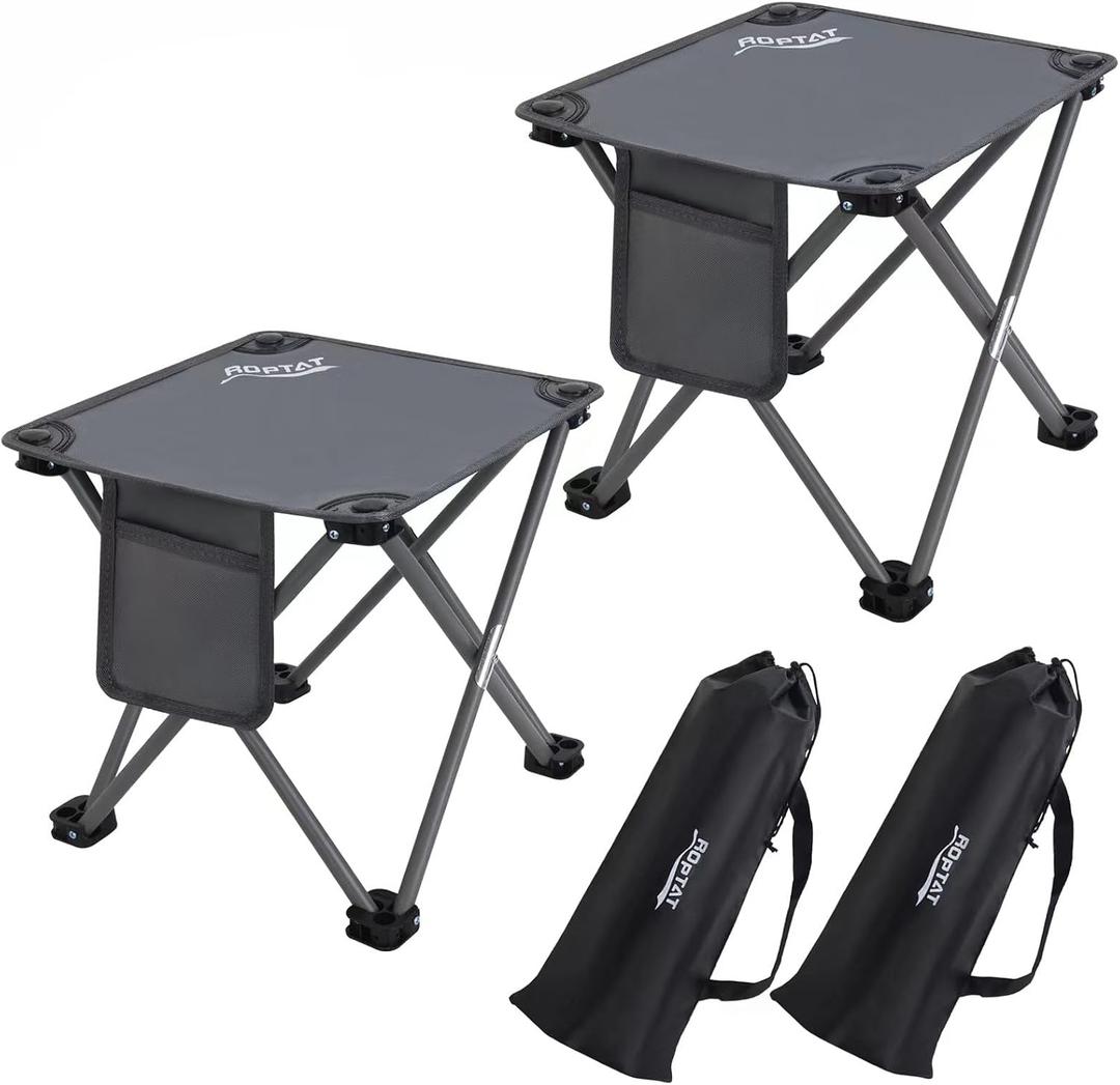 Roptat 2 Pack Camping Stool,Portable Folding Compact Lightweight Stool Seat for Camping Fishing Hiking Gardening Outdoor Walking Backpacking Travelling and Beach with Carry Bag (Grey)