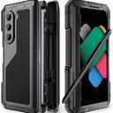 Simicoo Compatible with Samsung Galaxy Z Fold 7 Metal Case with Magnetic Hinge Protection S Pen Holder Screen Protection Military Rugged Heavy Duty Shockproof Case with Stand Tough Cover (Black)