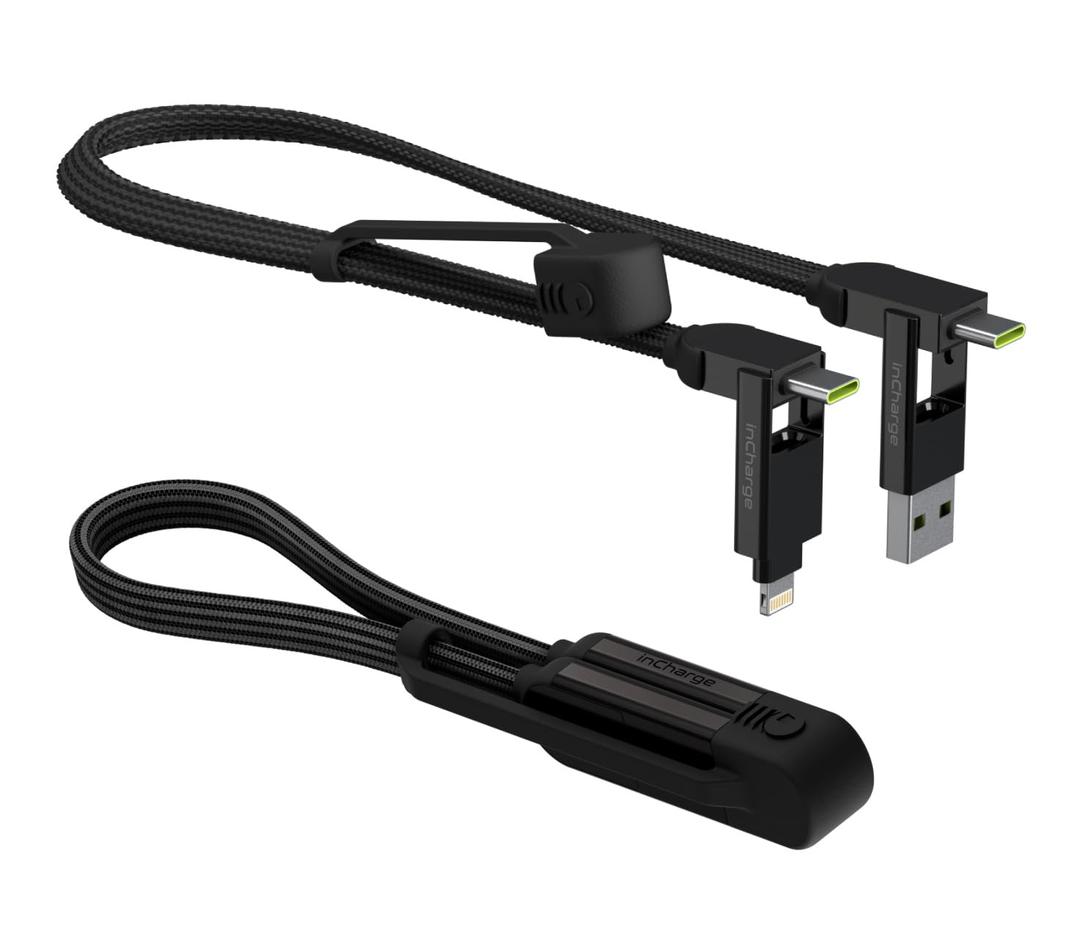 Rolling Square inCharge XL 4-in-1 Multi Charging Cable, Portable USB and USB-C Cable with 100W Ultra-Fast Charging Power, 1 Ft/0.3m, Urban Black