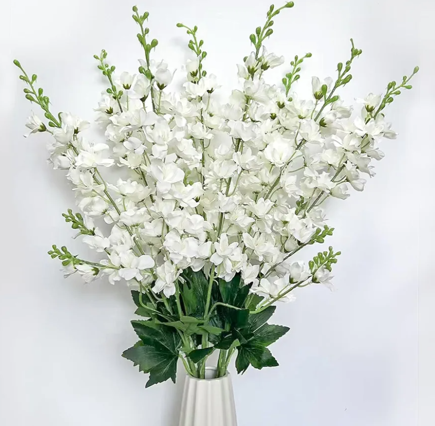 8 pcs White Delphinium Artificial Flowers, 34.25''Artificial Snapdragon Flowers Tall Fake Flowers Silk Flowers Faux Delphinium Bulk for Tall Vase Home Wedding Garden Table Decor (White)