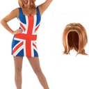 fun shack Womens Union Jack Dress Costume - 90s Popstar British Flag Halloween Outfit for Adults (Small)