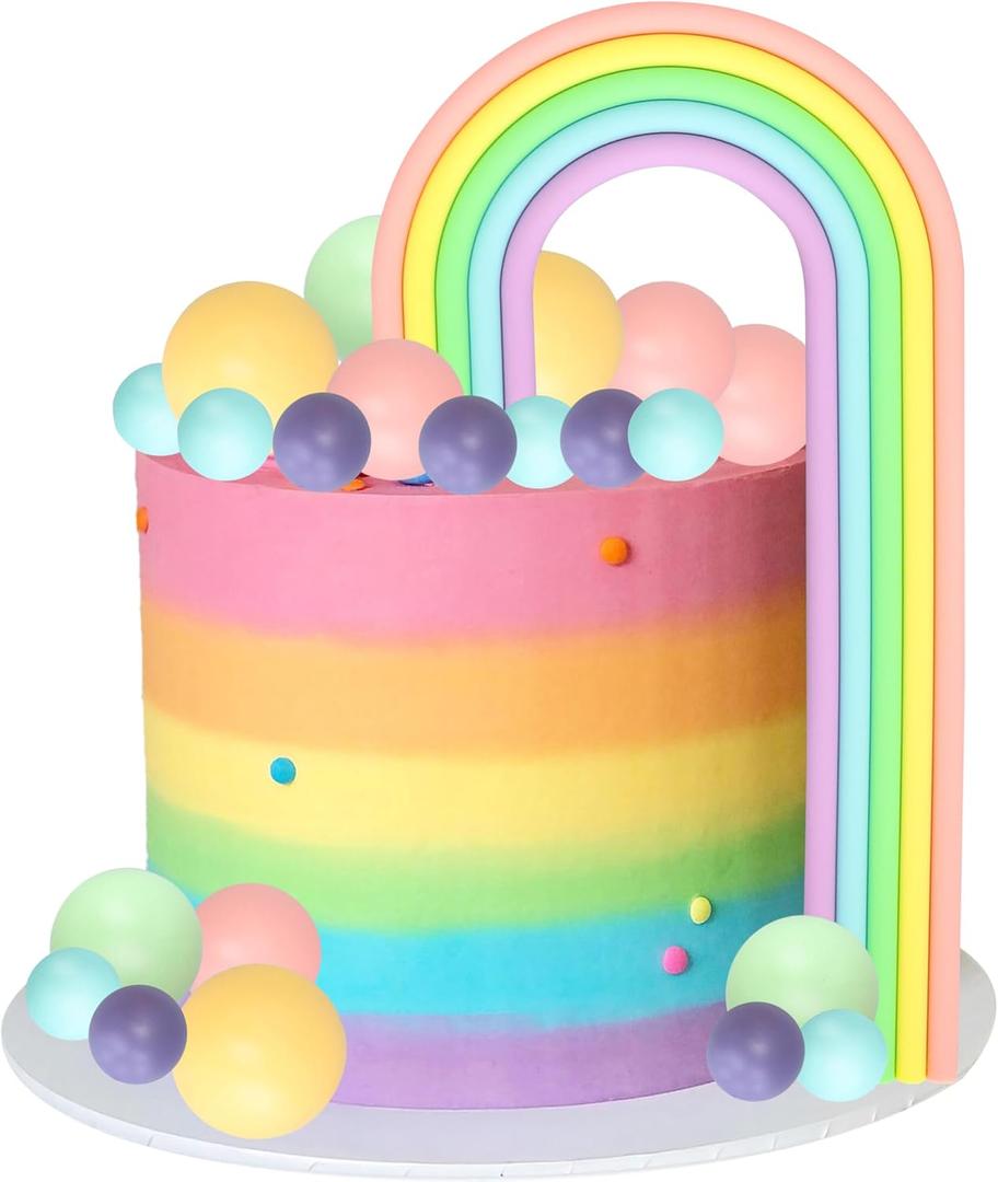 Gyufise 26Pcs Rainbow Cake Toppers DIY Baking Colorful Balls Cake Decorations for Wedding Anniversary Baby Shower Birthday Party Supplies Multicolor