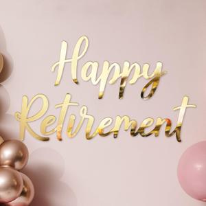 Novabright 20 Inches Gold Happy Retirement Acrylic Mirror Decal Letter Sticker for Arch Backdrop Gold Retirement Decorations, Arch Party Sign Wall Decor for Women/Men, Peel Off the Acrylic Film