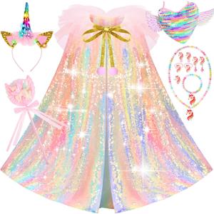 Princess Dress Up Toys Unicorn Princess Cape Gift Set Princess Dress Up Clothes Set Gift for Birthday Christmas Party Halloween