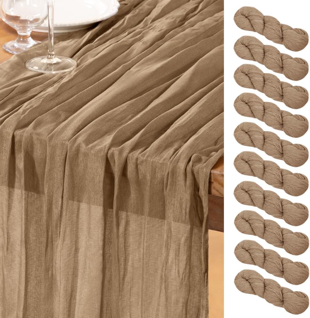 DeZerlor Nude Cheesecloth Table Runner 10 Pack Summer Table Runners Boho Gauze 120 Inches Cheese Cloth Table Decor for Wedding Bridal Baby Shower Parties