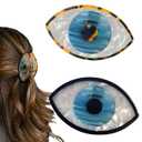 3" Retro Blue Eye Hair Claw Clips - Non-slip Small Hair Accessories for Women With Unique Design and Stitching Color for Thick and Thin Hair