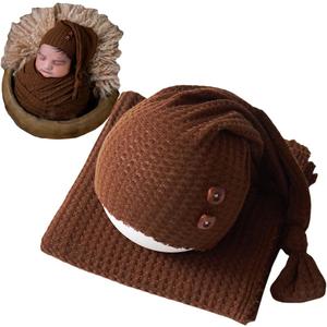 Zeroest Newborn Baby Photography Props Wrap Hat Newborn Wraps for Infant Boys Girls Photoshoot Photo Posing Stretch Blanket (Cocoa)