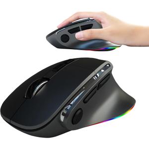 Ergonomic Mouse Large Middle Hands Dual Mode(Bluetooth+USB)Rechargeable Vertical Carpal Tunnel Bluetooth Wireless Mouse for PC/Laptop/Computer/Desktop/Tablet/ipad/Macbook Air/Pro Office Work Gift (Black)